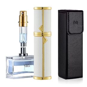 Perfume Refillable Bottle 5ml, Travel Cologne Atomizer Spray Portable, Luxury Leather, Mini Pocket Size Sprayer Containers for Adults Outdoor and Traveling (B-Blue)