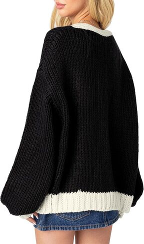 Women's 2024 Fall Long Sleeve Cable Knit Sweater Color Block Open Front Cardigan Chunky Loose Outerwear Coats in Kuwait