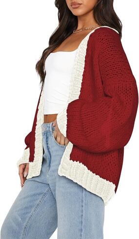 Women's 2024 Fall Long Sleeve Cable Knit Sweater Color Block Open Front Cardigan Chunky Loose Outerwear Coats in Kuwait