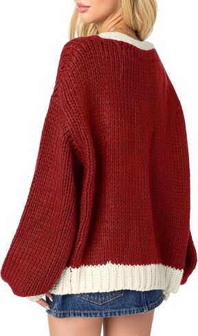 Women's 2024 Fall Long Sleeve Cable Knit Sweater Color Block Open Front Cardigan Chunky Loose Outerwear Coats in Kuwait