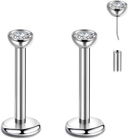 Lantine Cz Threadless Nose Ring g23 Titanium 16g 18g Push in Flat Back Earrings Nose Stud Lip Cartilage Helix Daith Piercing Jewelry in Saudi Arabia