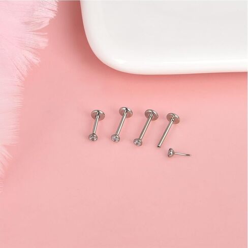Lantine Cz Threadless Nose Ring g23 Titanium 16g 18g Push in Flat Back Earrings Nose Stud Lip Cartilage Helix Daith Piercing Jewelry in Saudi Arabia