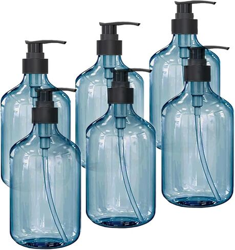 16.9oz/500ml Pump Dispenser Bottle Set Includes Labels for Shampoo, Lotion Shower Gel and Soap Pump, Refillable Dispenser Blue Round BPA/Paraben Free(6 Pack) in Saudi Arabia