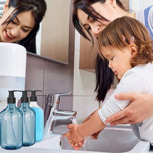 16.9oz/500ml Pump Dispenser Bottle Set Includes Labels for Shampoo, Lotion Shower Gel and Soap Pump, Refillable Dispenser Blue Round BPA/Paraben Free(6 Pack) in Saudi Arabia