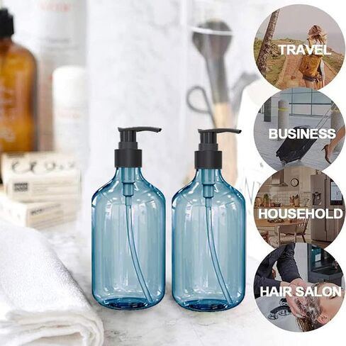 16.9oz/500ml Pump Dispenser Bottle Set Includes Labels for Shampoo, Lotion Shower Gel and Soap Pump, Refillable Dispenser Blue Round BPA/Paraben Free(6 Pack) in Saudi Arabia