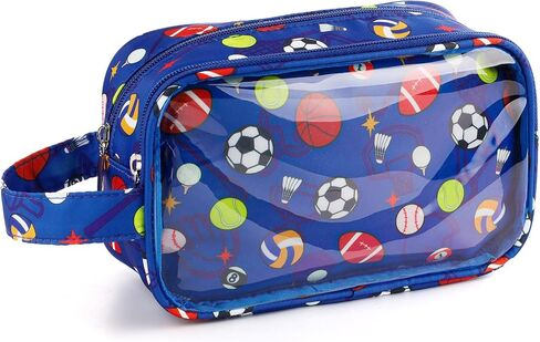 Kids Toiletry Bag for Boys, Travel Clear Toiletry Bag for Little Young Boys Waterproof Hanging Wash Bag Toddler Traveling Toiletries, Blue Soccer Balls in Saudi Arabia