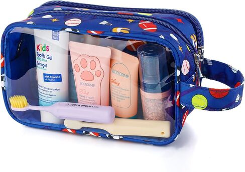 Kids Toiletry Bag for Boys, Travel Clear Toiletry Bag for Little Young Boys Waterproof Hanging Wash Bag Toddler Traveling Toiletries, Blue Soccer Balls in Saudi Arabia