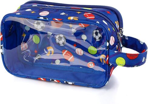 Kids Toiletry Bag for Boys, Travel Clear Toiletry Bag for Little Young Boys Waterproof Hanging Wash Bag Toddler Traveling Toiletries, Blue Soccer Balls in Saudi Arabia