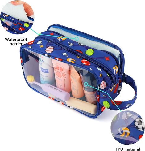 Kids Toiletry Bag for Boys, Travel Clear Toiletry Bag for Little Young Boys Waterproof Hanging Wash Bag Toddler Traveling Toiletries, Blue Soccer Balls in Saudi Arabia