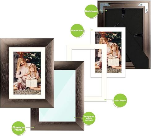 Golden State Art، إطارات ألومنيوم مع حصيرة عاجية للصور - حامل حامل، عروات دوارة، زجاج حقيقي - شاشة عرض أعلى الطاولة (بني داكن، إطار 5x7 للصور 4x6، عبوتان) in Kuwait