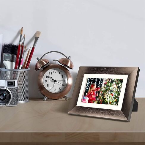 Golden State Art، إطارات ألومنيوم مع حصيرة عاجية للصور - حامل حامل، عروات دوارة، زجاج حقيقي - شاشة عرض أعلى الطاولة (بني داكن، إطار 5x7 للصور 4x6، عبوتان) in Kuwait