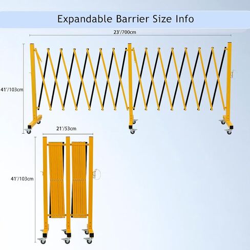 Industrial Expandable Metal Barricade, 8 FT, Orange, Portable Safety Barrier with Casters, Flexible Fence Mobile Barrier Gate, Adjustable Traffic Fence in Saudi Arabia