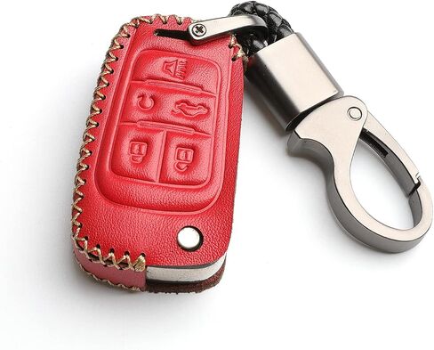 Leather for Chevrolet Camaro Cruze Sonic Buick GMC Flip 5 Buttons Key Fob Case Cover Chain (Black) in Kuwait