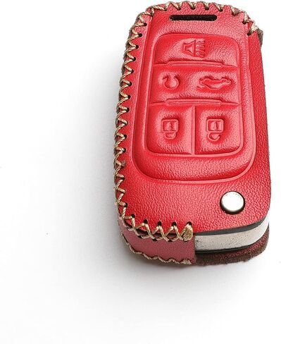 Leather for Chevrolet Camaro Cruze Sonic Buick GMC Flip 5 Buttons Key Fob Case Cover Chain (Black) in Kuwait