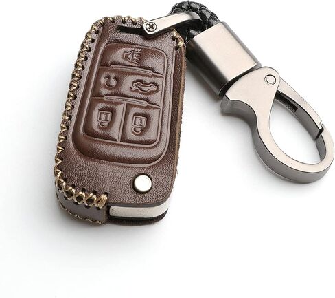 Leather for Chevrolet Camaro Cruze Sonic Buick GMC Flip 5 Buttons Key Fob Case Cover Chain (Black) in Kuwait