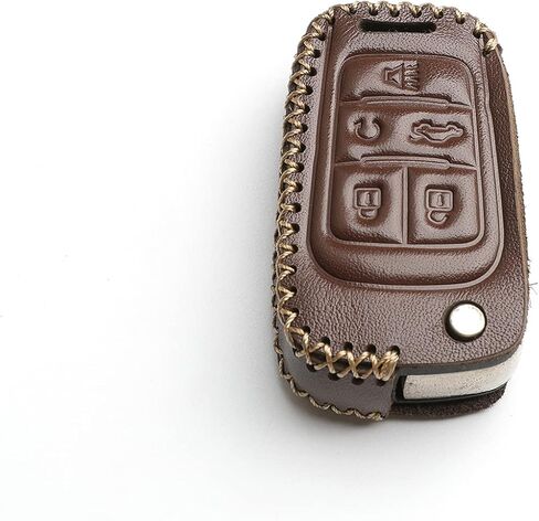 Leather for Chevrolet Camaro Cruze Sonic Buick GMC Flip 5 Buttons Key Fob Case Cover Chain (Black) in Kuwait
