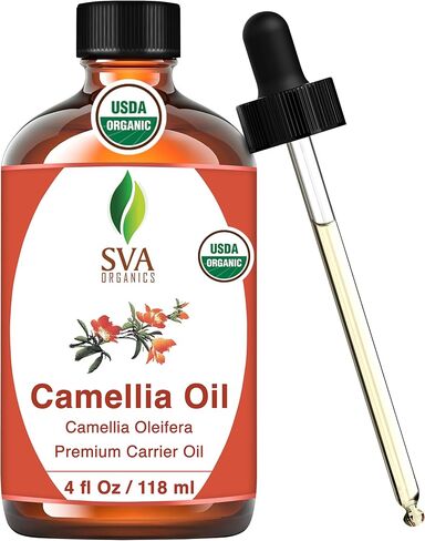 SVA ORGANICS Camellia Oil Organic USDA 4 Oz Pure Natural Cold Pressed Carrier Oil for Skin Care, Hair, Face Cleanser, Shampoo in Saudi Arabia