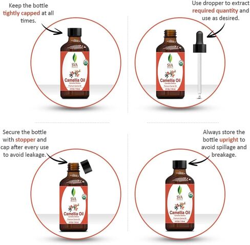 SVA ORGANICS Camellia Oil Organic USDA 4 Oz Pure Natural Cold Pressed Carrier Oil for Skin Care, Hair, Face Cleanser, Shampoo in Saudi Arabia