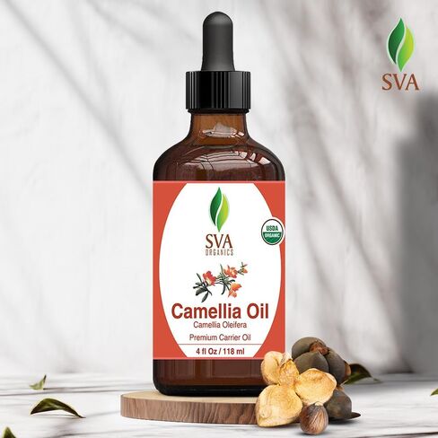 SVA ORGANICS Camellia Oil Organic USDA 4 Oz Pure Natural Cold Pressed Carrier Oil for Skin Care, Hair, Face Cleanser, Shampoo in Saudi Arabia