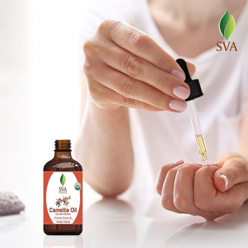SVA ORGANICS Camellia Oil Organic USDA 4 Oz Pure Natural Cold Pressed Carrier Oil for Skin Care, Hair, Face Cleanser, Shampoo in Saudi Arabia