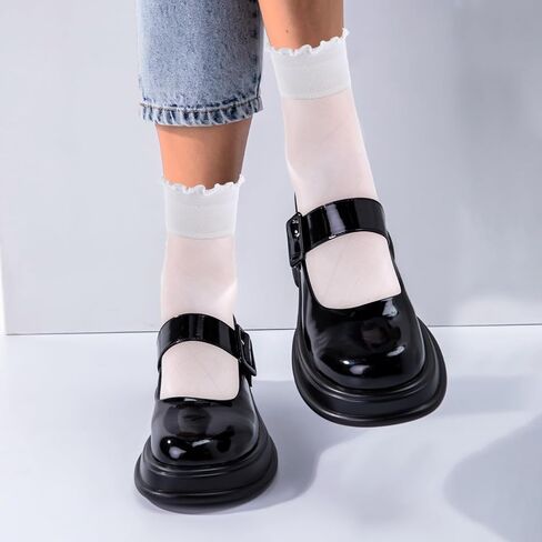 6 Pairs Womens Thin Socks Women's Sheer Ruffle Socks Summer Ultra Thin Socks(White,Black) in Saudi Arabia