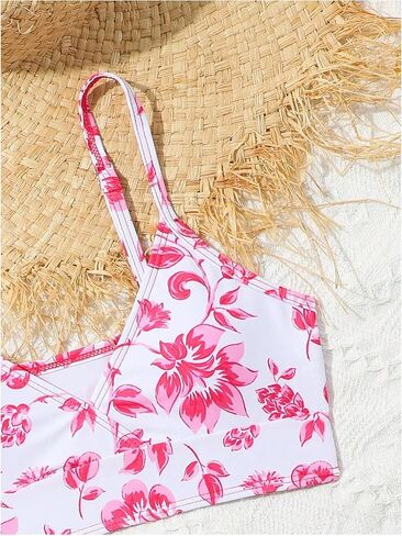COZYEASE Girls' 3 Piece Set Floral Print Bikini Swimsuit with Drawstring Beach Skirt Cute Ruched Bathing Suit in Saudi Arabia