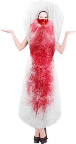 مجموعة من 5 قطع من المناشف الصحية للهالوين، فستان هفوة مضحك، مقاس 59.06 × 23.62 بوصة زي وسادة فترة التدفق للسيدات، مسحوق أحمر داكن، قطعتين من مشابك السرج الخلفية وعصابة رأس للبالغين in Kuwait