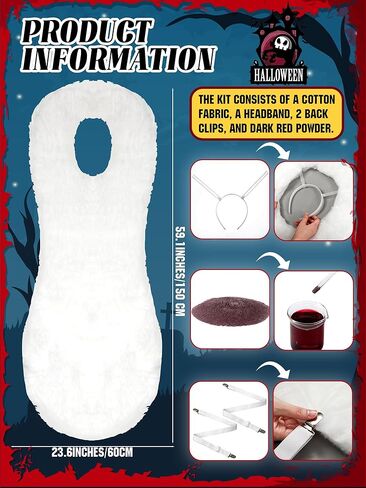 مجموعة من 5 قطع من المناشف الصحية للهالوين، فستان هفوة مضحك، مقاس 59.06 × 23.62 بوصة زي وسادة فترة التدفق للسيدات، مسحوق أحمر داكن، قطعتين من مشابك السرج الخلفية وعصابة رأس للبالغين in Kuwait