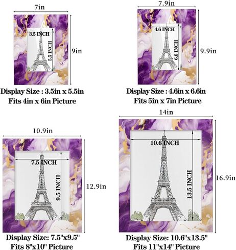 Picture Frame 5x7, Purple Gold Marble Pattern Photo Frames with Stand Artistic Display Pictures for Wall and Tabletop Frames Collage for Home Gallery Decor Christmas Gift in Saudi Arabia