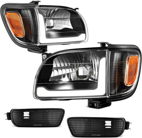 AUTOSAVER88 مجموعة المصابيح الأمامية LED متوافقة مع 2001 2002 2003 2004 تاكوما بيك اب شاحنة استبدال المصابيح الأمامية السوداء الإسكان العنبر عاكس عدسة واضحة + أضواء الوفير in Kuwait