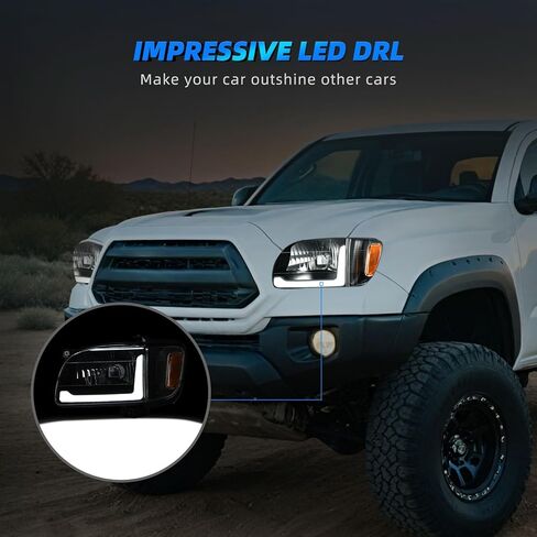 AUTOSAVER88 مجموعة المصابيح الأمامية LED متوافقة مع 2001 2002 2003 2004 تاكوما بيك اب شاحنة استبدال المصابيح الأمامية السوداء الإسكان العنبر عاكس عدسة واضحة + أضواء الوفير in Kuwait