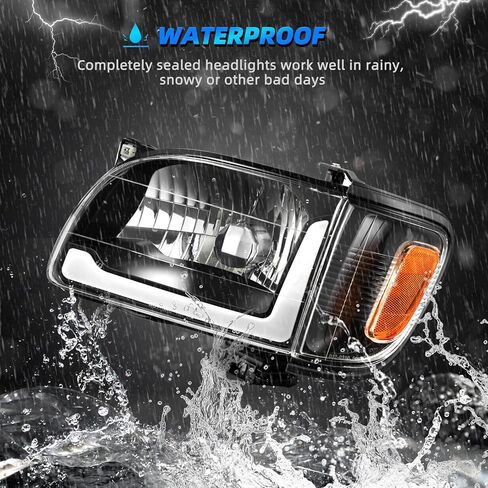 AUTOSAVER88 مجموعة المصابيح الأمامية LED متوافقة مع 2001 2002 2003 2004 تاكوما بيك اب شاحنة استبدال المصابيح الأمامية السوداء الإسكان العنبر عاكس عدسة واضحة + أضواء الوفير in Kuwait