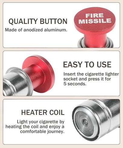 Car Cigarette Lighter,Cigarette Lighter Plug,Car Accessories Car Cigarette Lighter,12V Anodized Aluminum Cigarette Lighter Plug for Most Car Truck Boat (Fire Missiles) in Kuwait
