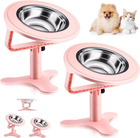 Elevated Cat Bowls Adjustable Cat Bowl Stand,Non-Slip Raised Cat Bowls Stainless Steel Raised Cat Bowls with 15°Tilted Stand for Cats and Puppy Black-2 Pack in Saudi Arabia