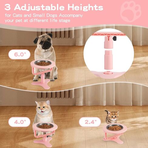 Elevated Cat Bowls Adjustable Cat Bowl Stand,Non-Slip Raised Cat Bowls Stainless Steel Raised Cat Bowls with 15°Tilted Stand for Cats and Puppy Black-2 Pack in Saudi Arabia