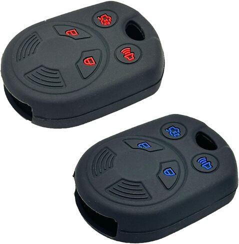 LemSa 2PCS 4 أزرار المطاط مفتاح فوب غطاء حامي حامل لفورد إسكيب إكسبلورر موستانج ترانزيت فيوجن التركيز لينكولن زيفير ميركوري جراند ماركيز، أزرار حمراء زرقاء in Kuwait