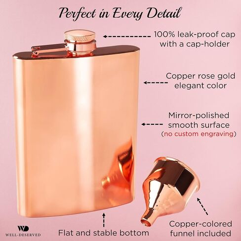 8oz Gold Flask For Liquor + Funnel + Pouch. Classy Black Satin Packaging. Proven Gift For Men or Women. Engraved Well-Deserved. Wedding, Groomsmen, Birthday in Saudi Arabia