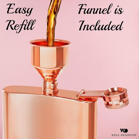 8oz Gold Flask For Liquor + Funnel + Pouch. Classy Black Satin Packaging. Proven Gift For Men or Women. Engraved Well-Deserved. Wedding, Groomsmen, Birthday in Saudi Arabia