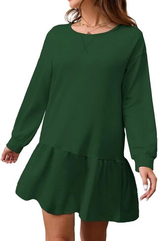 Sweatshirt Dress Women Long Sleeve Crew Neck Pullover Tops Patchwork Oversized Sweatshirt Casual Mini Dresses Y05 in Kuwait