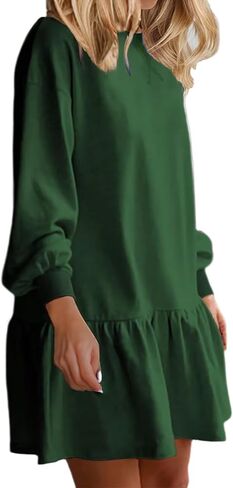 Sweatshirt Dress Women Long Sleeve Crew Neck Pullover Tops Patchwork Oversized Sweatshirt Casual Mini Dresses Y05 in Kuwait