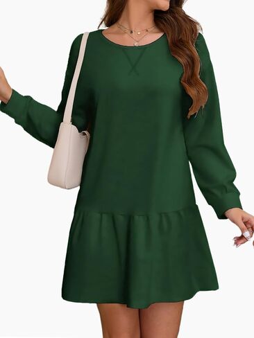 Sweatshirt Dress Women Long Sleeve Crew Neck Pullover Tops Patchwork Oversized Sweatshirt Casual Mini Dresses Y05 in Kuwait