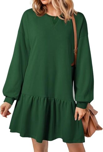 Sweatshirt Dress Women Long Sleeve Crew Neck Pullover Tops Patchwork Oversized Sweatshirt Casual Mini Dresses Y05 in Kuwait