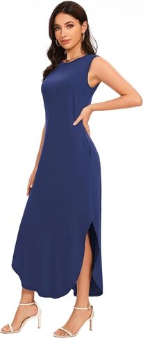 Women's Loose Sundress Long Dress Sleeveless Split Maxi Dresses 2025 Summer Beach Dress with Pockets in Saudi Arabia