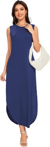 Women's Loose Sundress Long Dress Sleeveless Split Maxi Dresses 2025 Summer Beach Dress with Pockets in Saudi Arabia