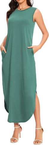 Women's Loose Sundress Long Dress Sleeveless Split Maxi Dresses 2025 Summer Beach Dress with Pockets in Saudi Arabia