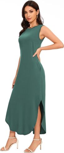 Women's Loose Sundress Long Dress Sleeveless Split Maxi Dresses 2025 Summer Beach Dress with Pockets in Saudi Arabia