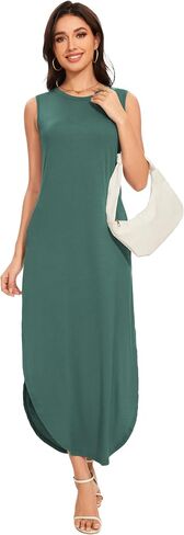 Women's Loose Sundress Long Dress Sleeveless Split Maxi Dresses 2025 Summer Beach Dress with Pockets in Saudi Arabia