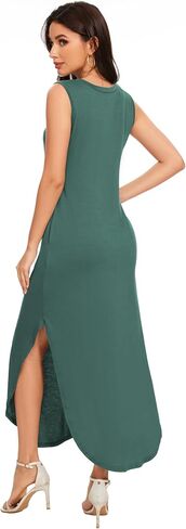 Women's Loose Sundress Long Dress Sleeveless Split Maxi Dresses 2025 Summer Beach Dress with Pockets in Saudi Arabia