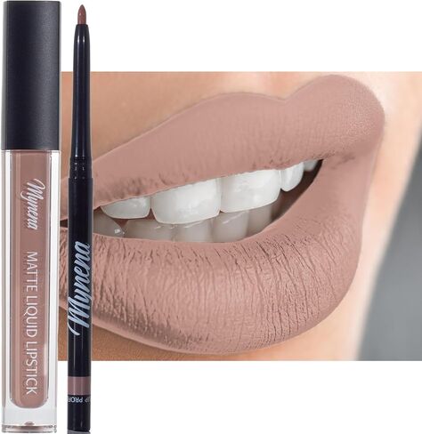 Mynena Dark Brown Matte Liquid Lipstick & Liner Kit | Long-Lasting, Waterproof | Full Coverage, No Smudge | Cocoa in Saudi Arabia
