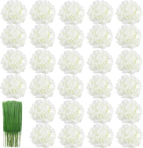 HinyoCo 28 Pcs Large Silk Hydrangea Flowers Artificial Flowers 8 inch Hydrangea Head with stem,Used for Home Wedding Party Decoration (Ivory) in Saudi Arabia